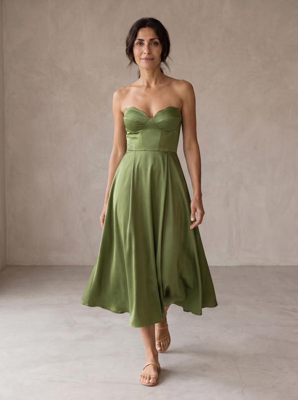 Liora | Vestido midi elegante sin tirantes