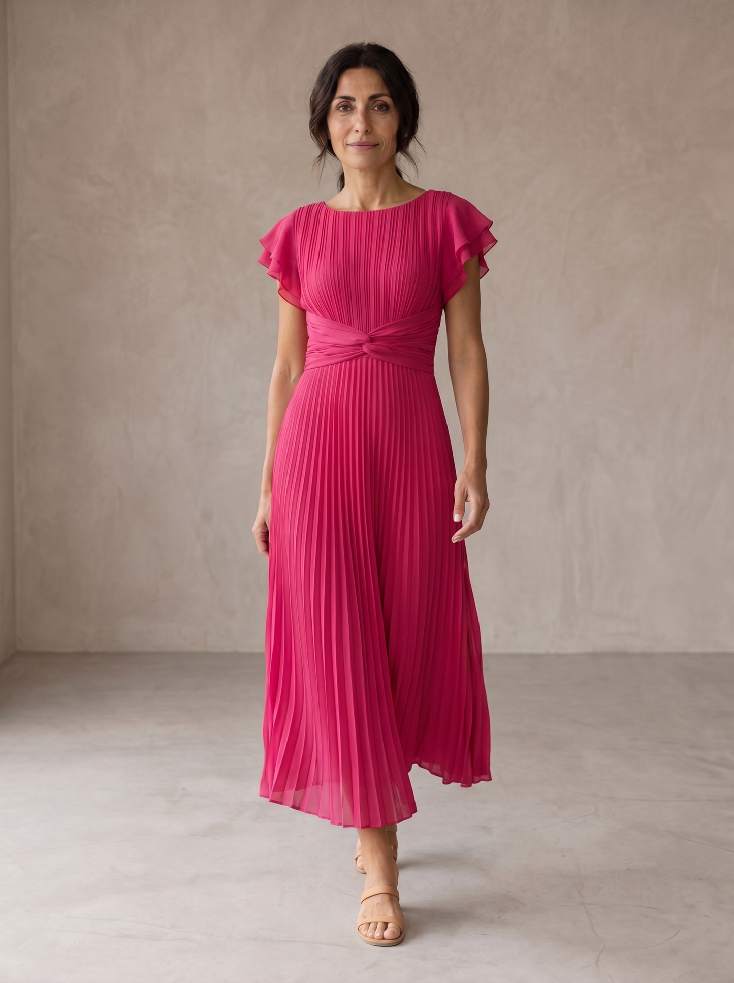 Seraphina | Elegante vestido maxi plisado con cintura anudada
