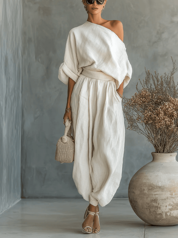 Conjunto de dos piezas con escote bardot