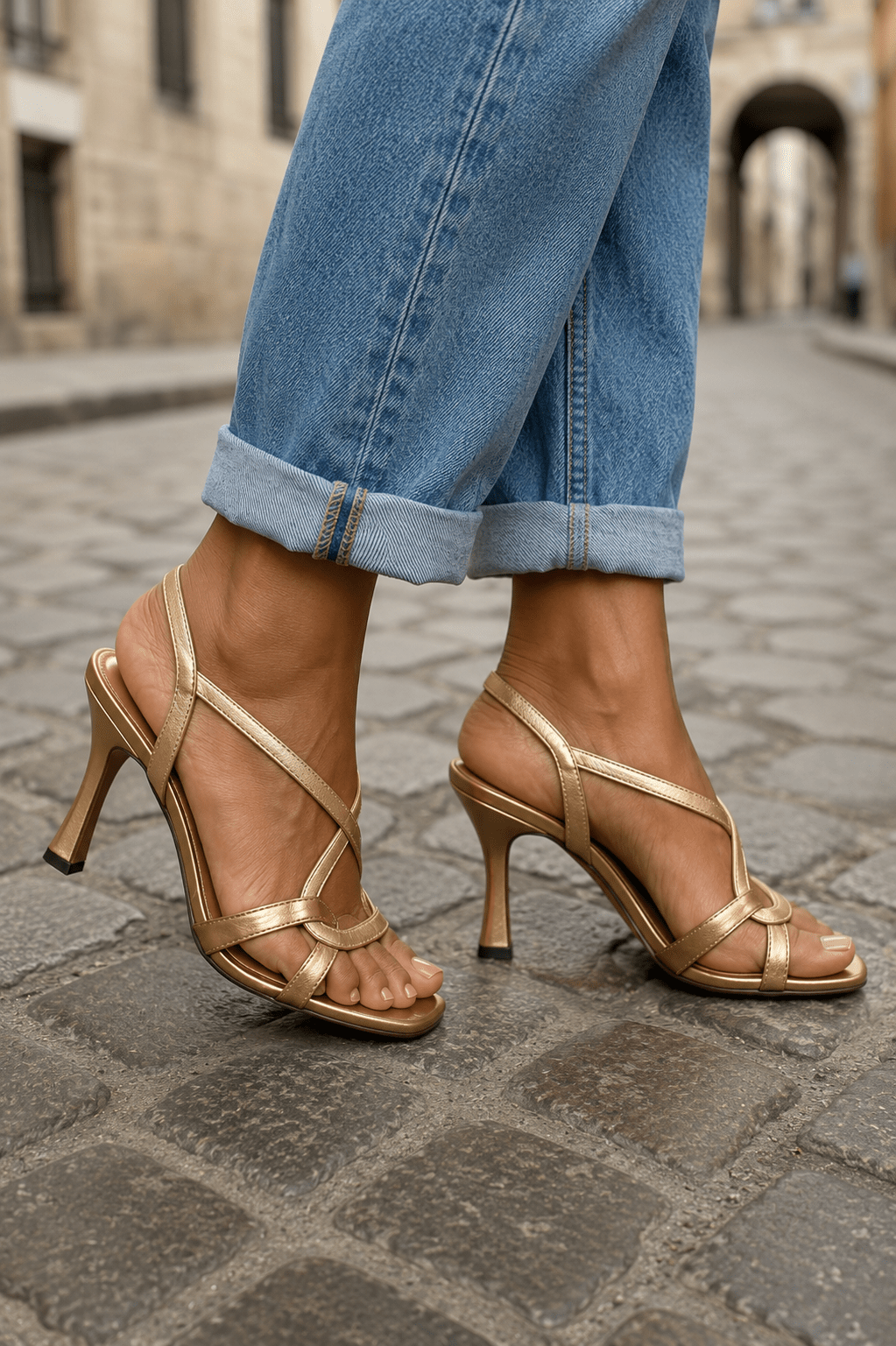 Isabel — Sandalias doradas con brillo de verano
