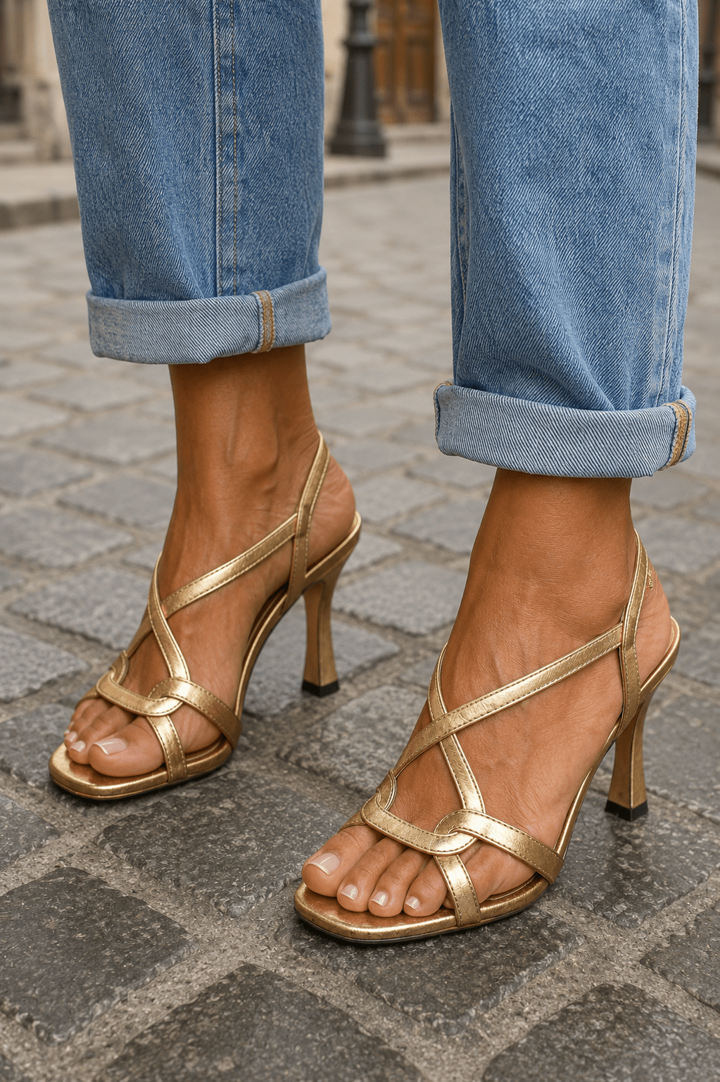 Isabel — Sandalias doradas con brillo de verano